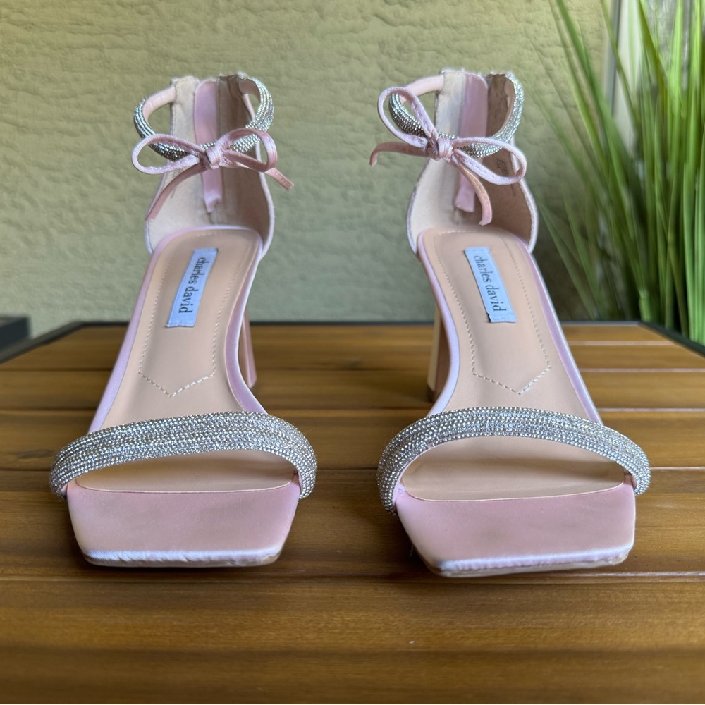 Charles David Pink Heels with Rhinestone Straps